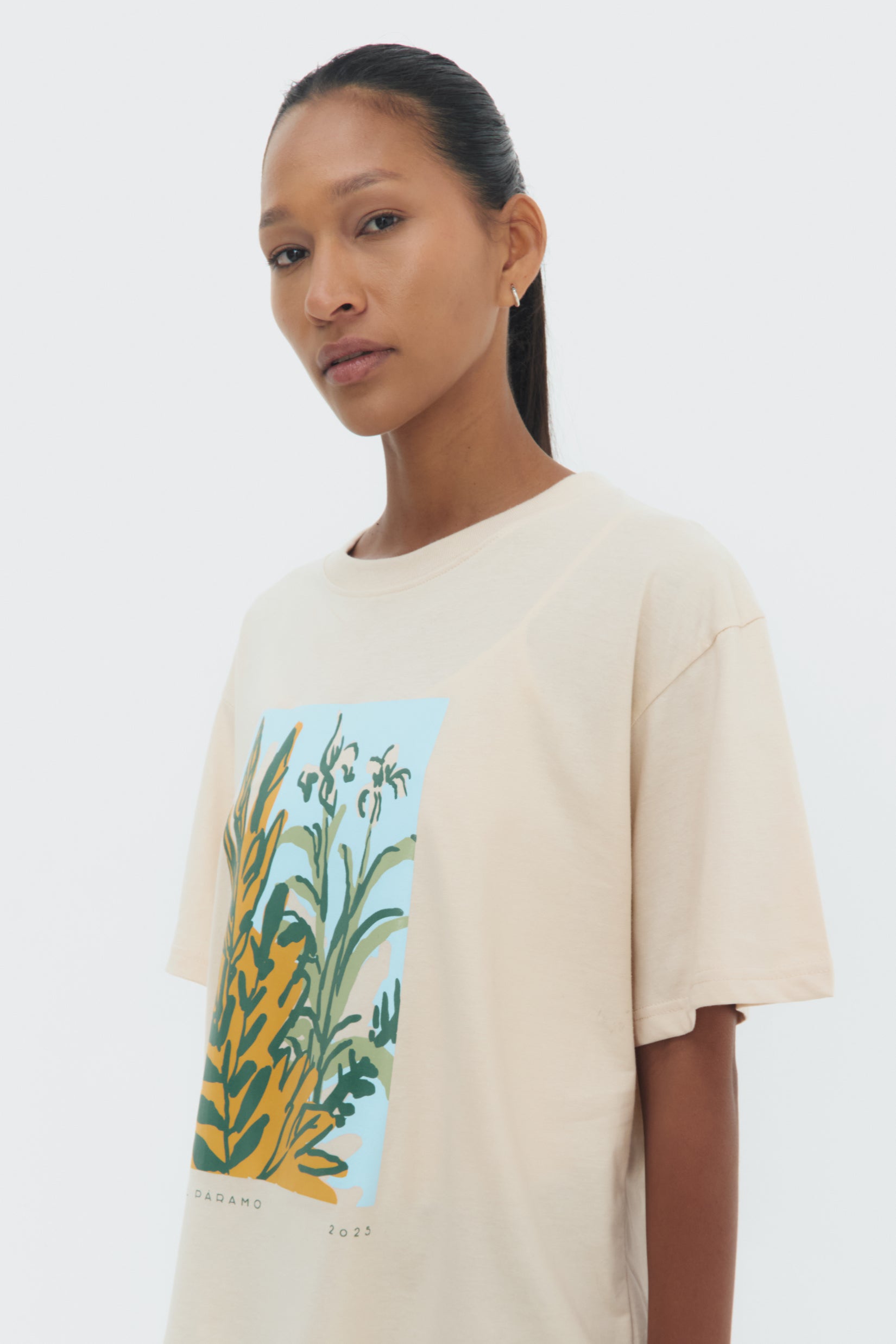 Side View Páramo T-Shirt by Olga Fisch – cotton tee with Andean-inspired screen print