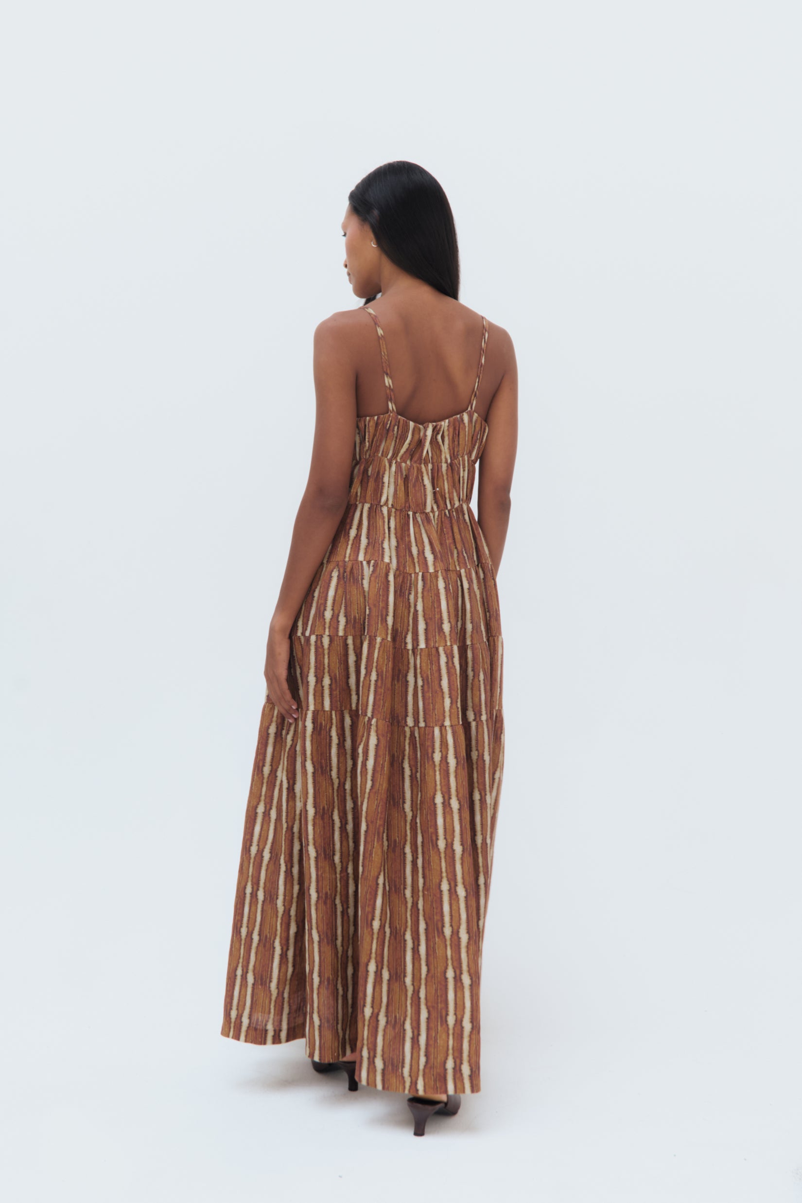 Back view of Agave A-Line Dress – lightweight linen with agave-inspired print