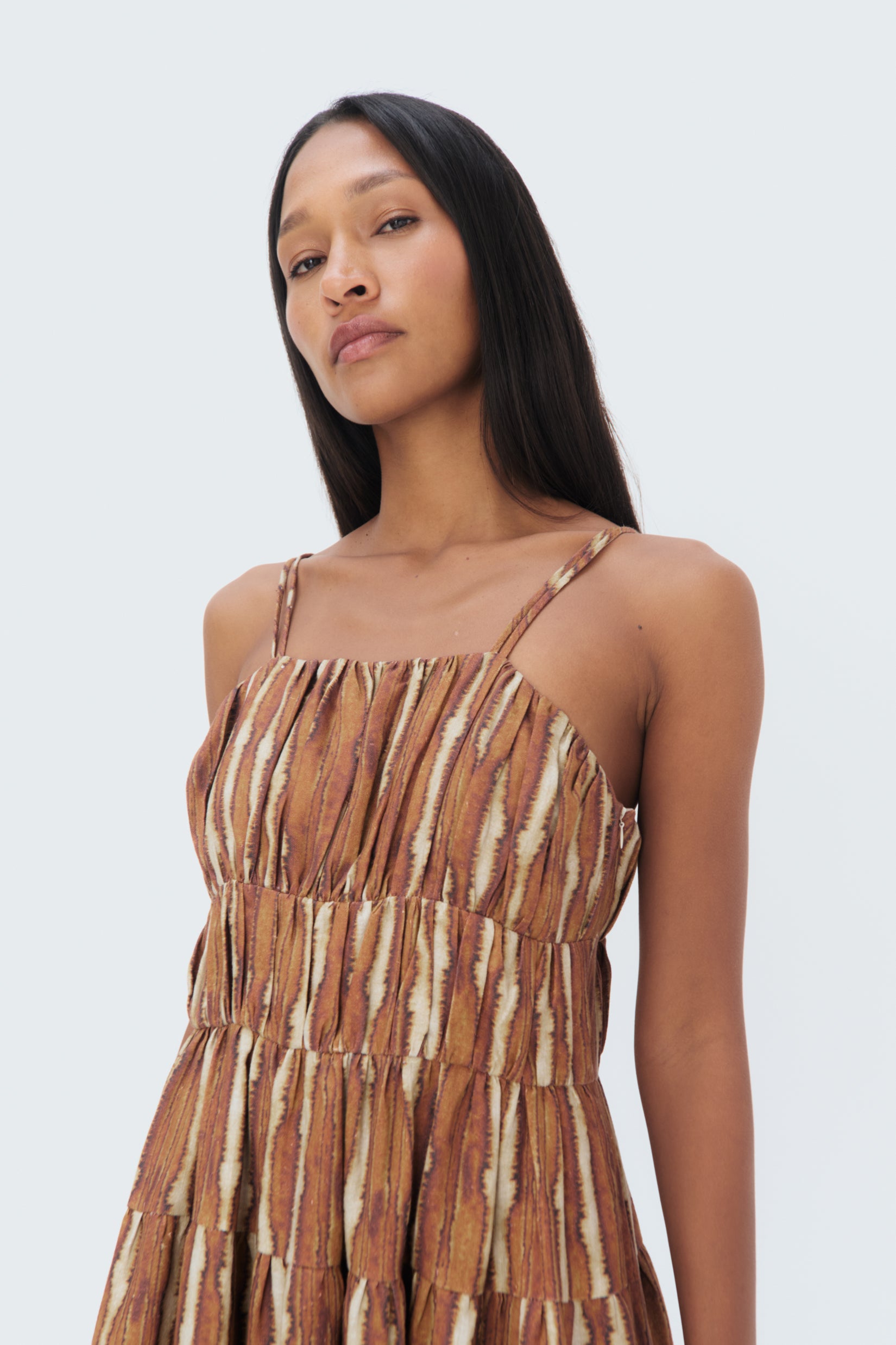 Front Detail of Agave A-Line Dress – Andean abstract agave fiber motif