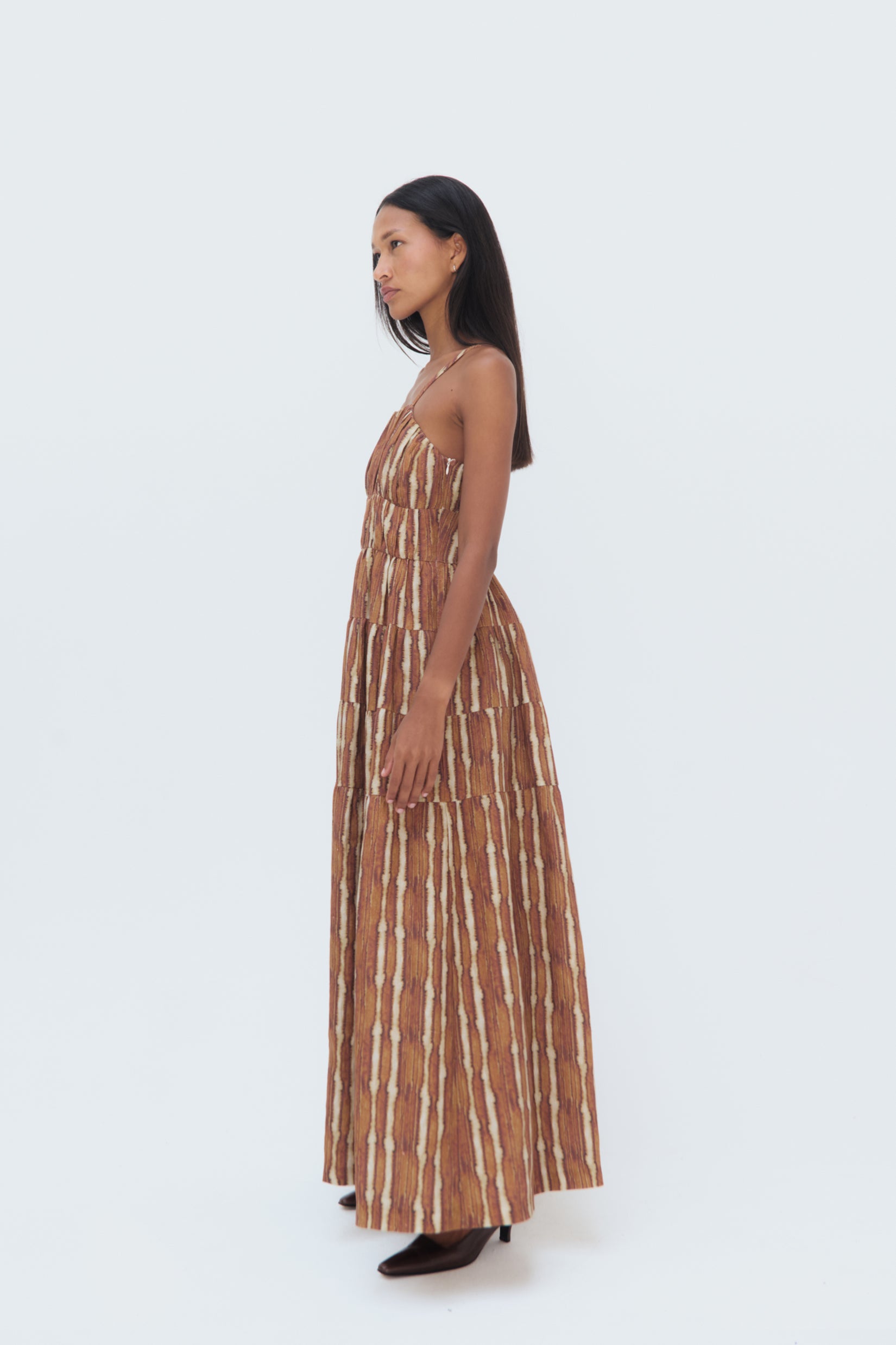 Side view of Agave A-Line Dress – lightweight linen with agave-inspired print