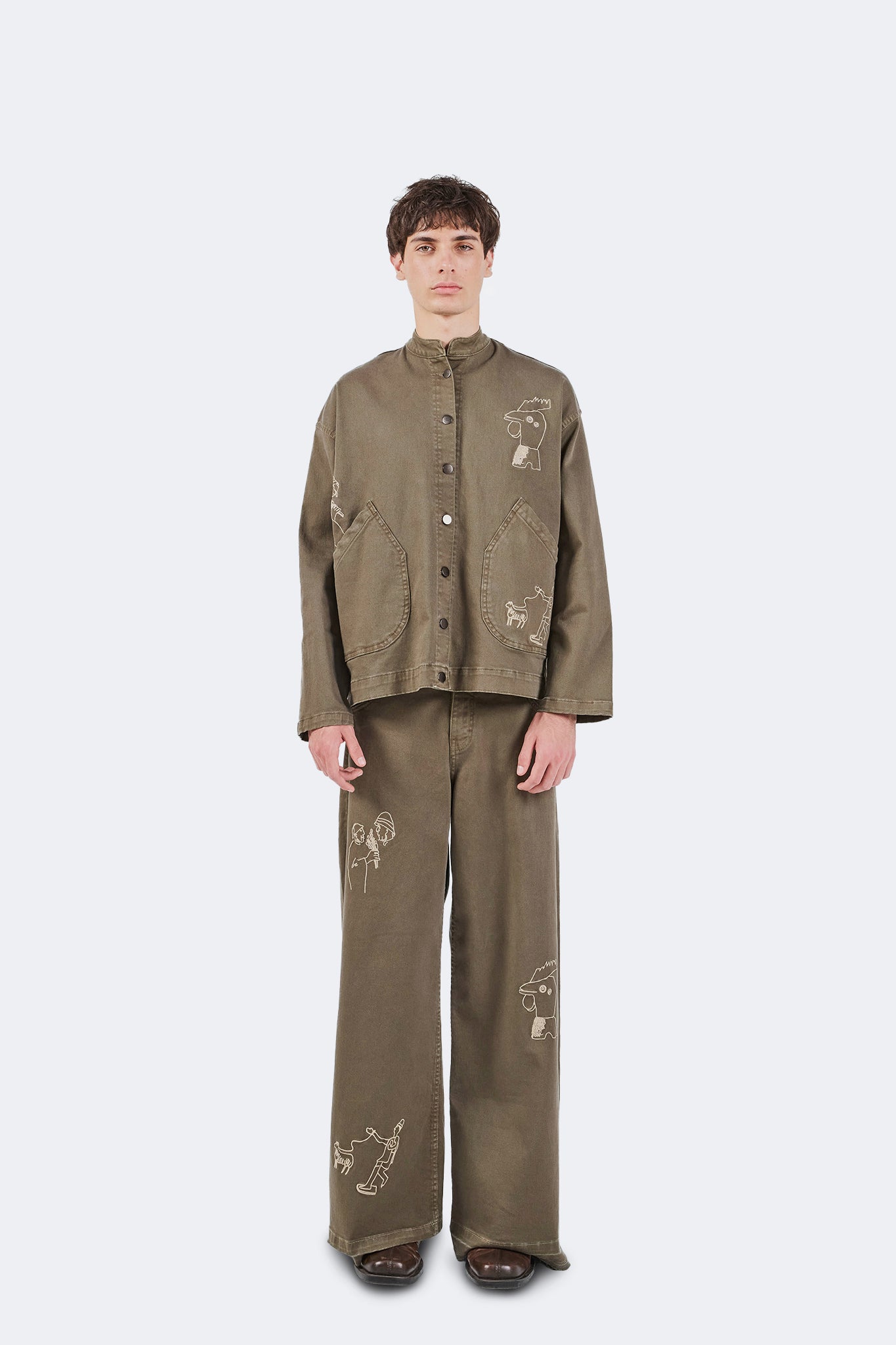 Front view of Allpa Mandarin Jacket in Moss