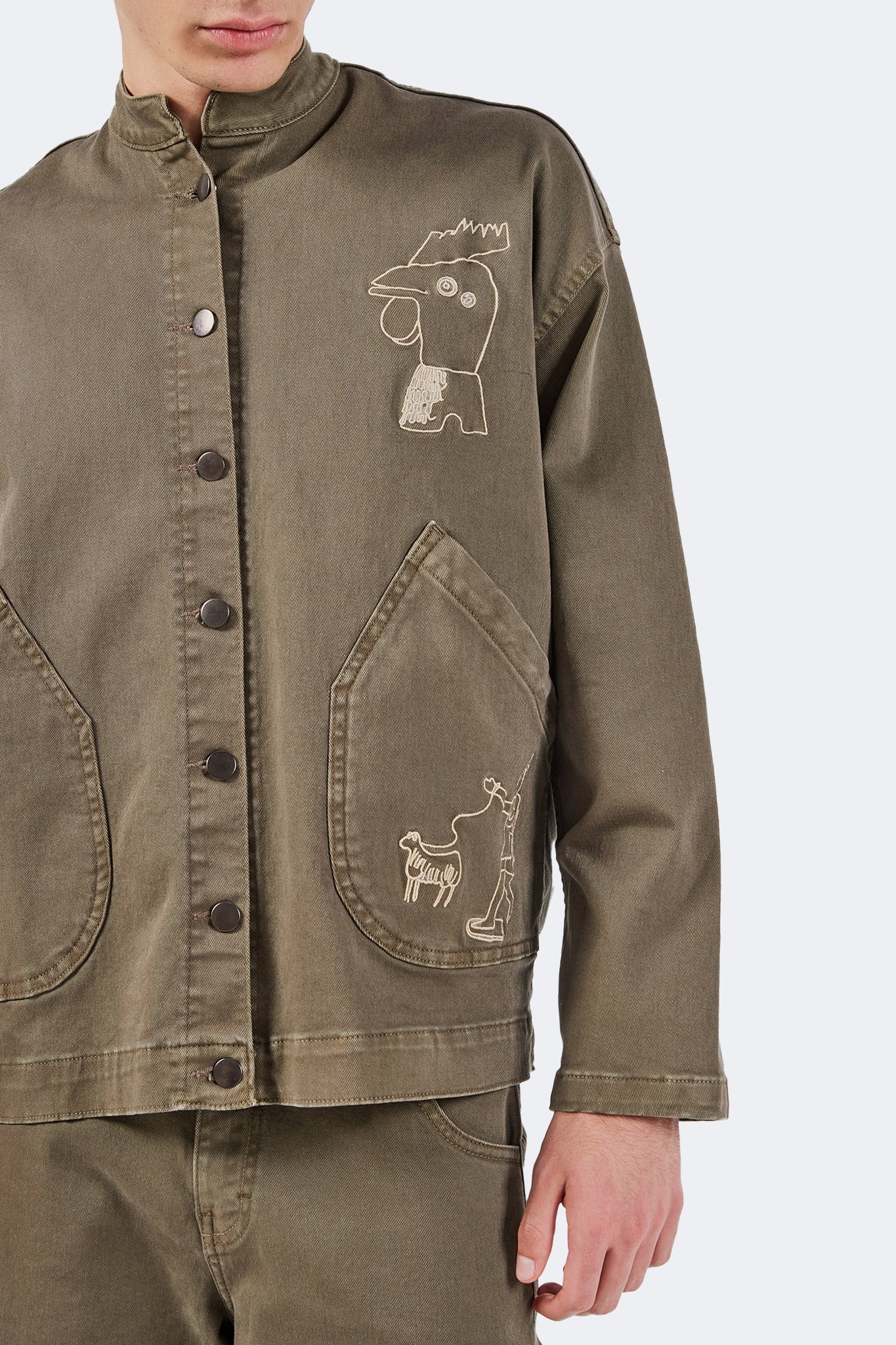 Embroidered detail of Allpa Mandarin Jacket