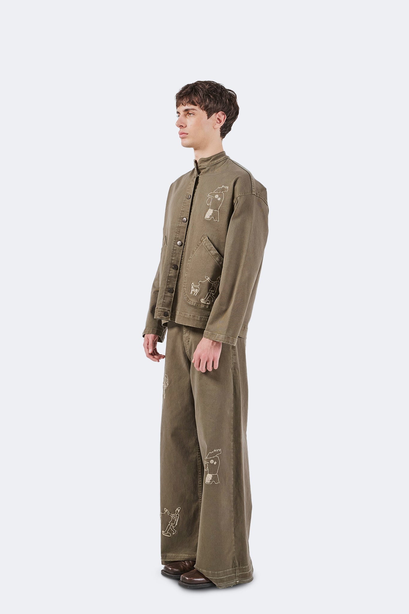 Side profile of Allpa Mandarin Jacket and matching trousers