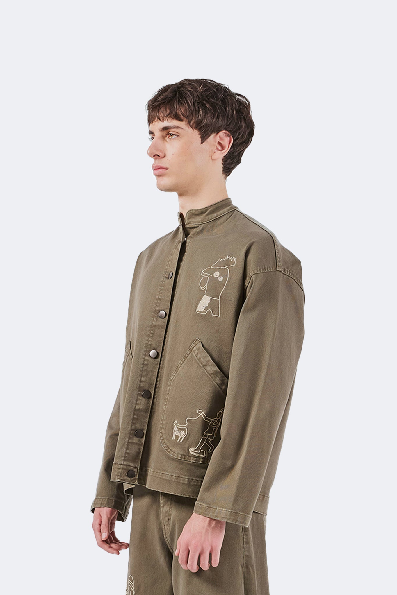 Side view of Allpa Mandarin Jacket in Moss