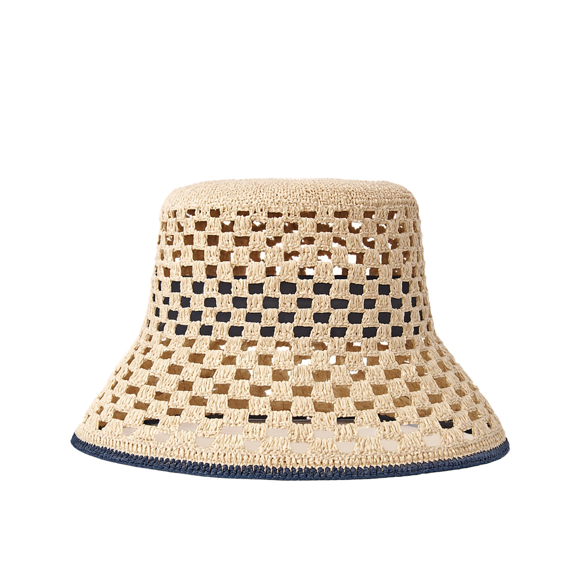 Handwoven toquilla straw bucket hat with open crochet weave