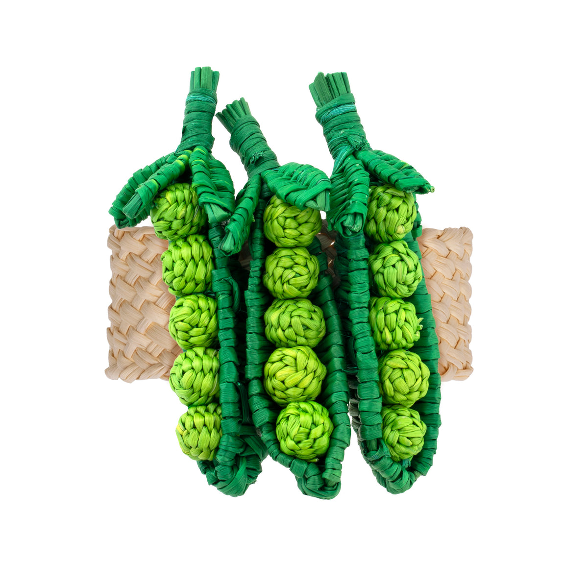 Handwoven green peas toquilla straw napkin ring.