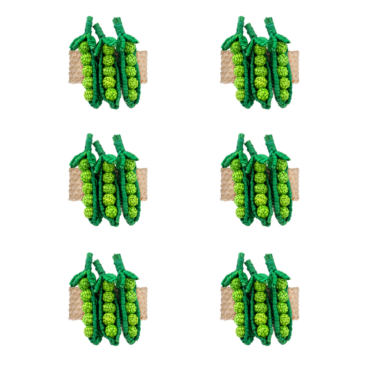 Set of six handwoven green peas toquilla straw napkin rings.