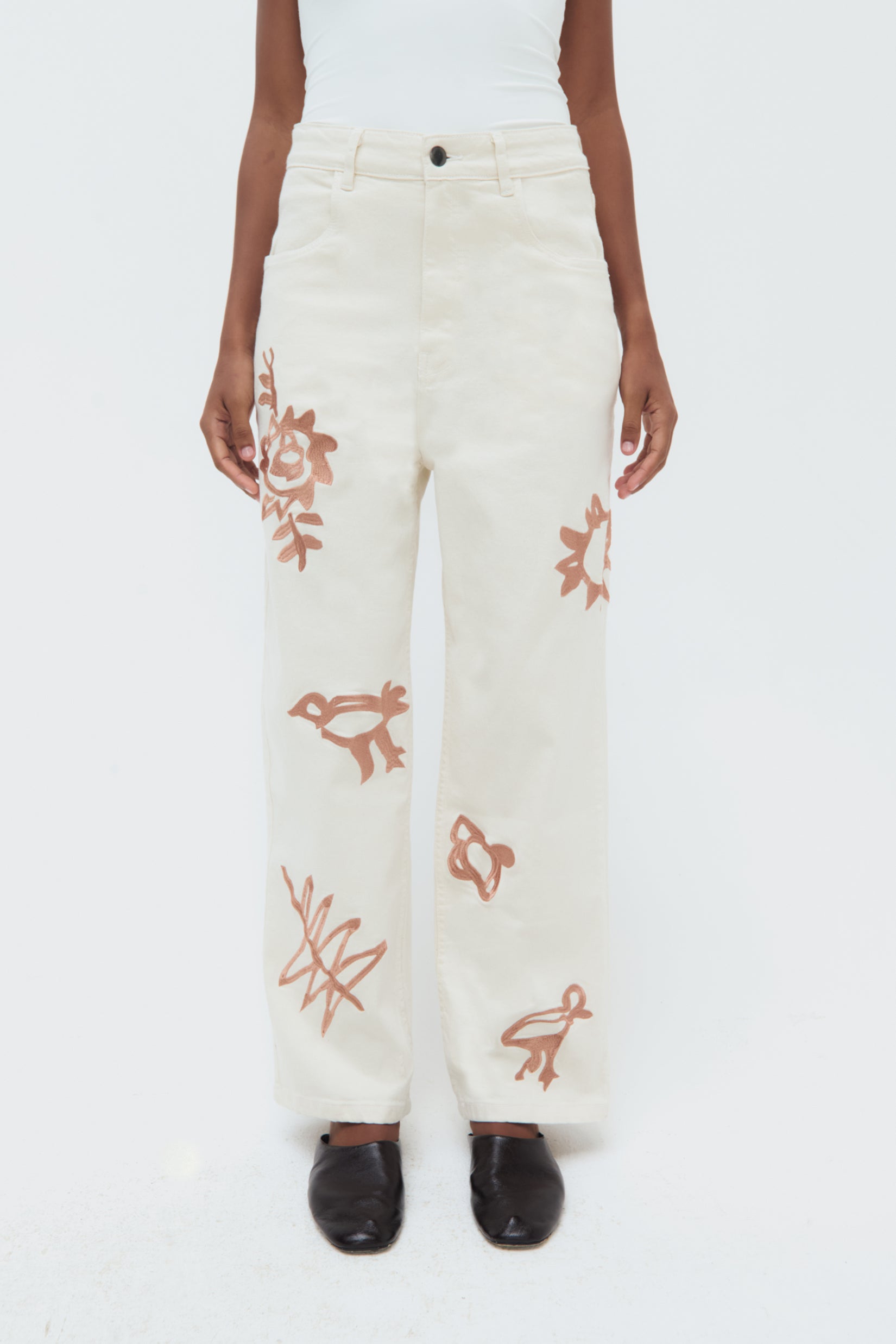 Iconos Jeans by Olga Fisch – straight-fit embroidered cotton denim pants