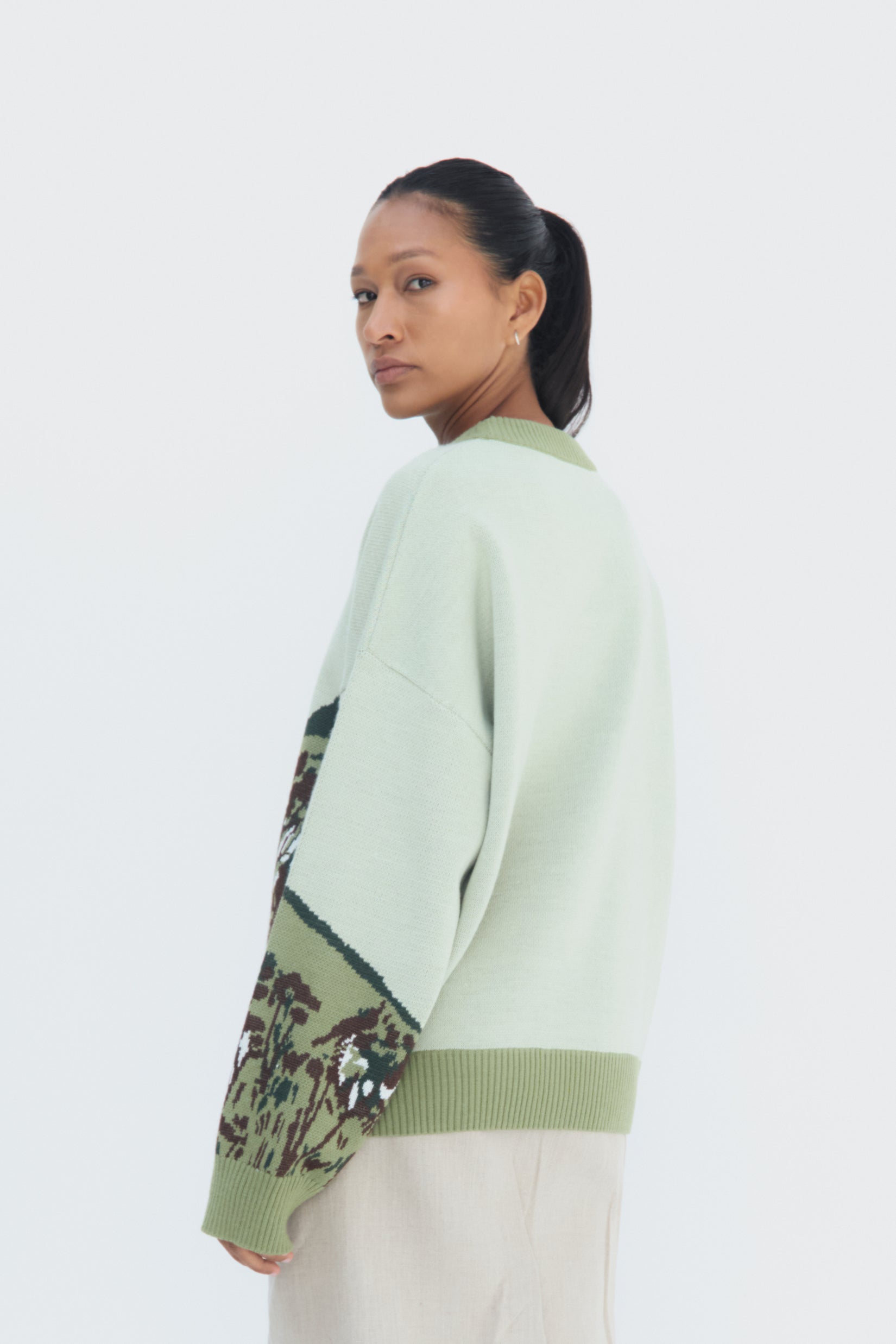 Back View Jungla Sweater by Olga Fisch – cotton-viscose knit with abstract  landscape design
