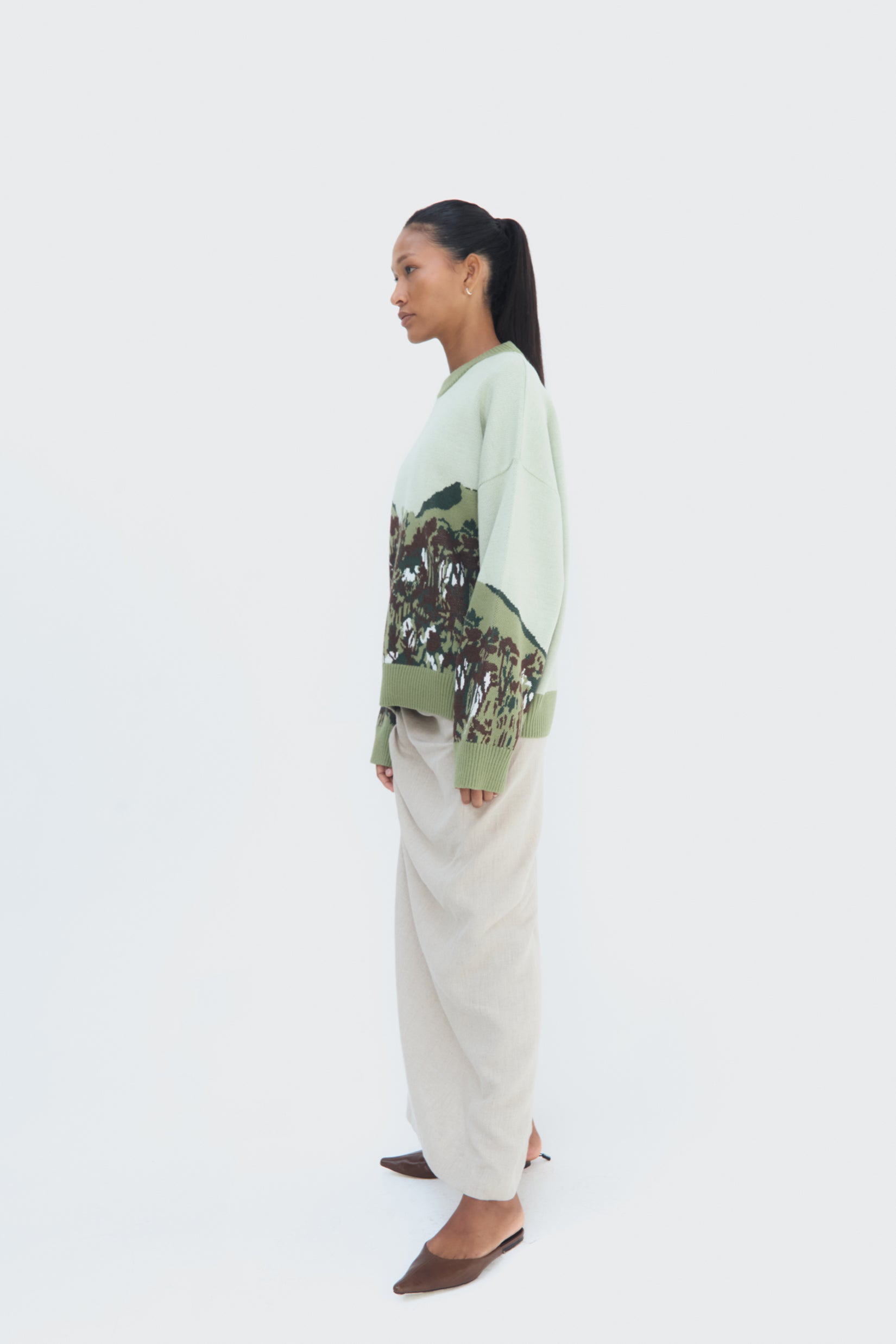 Side View Jungla Sweater by Olga Fisch – cotton-viscose knit with abstract  landscape design
