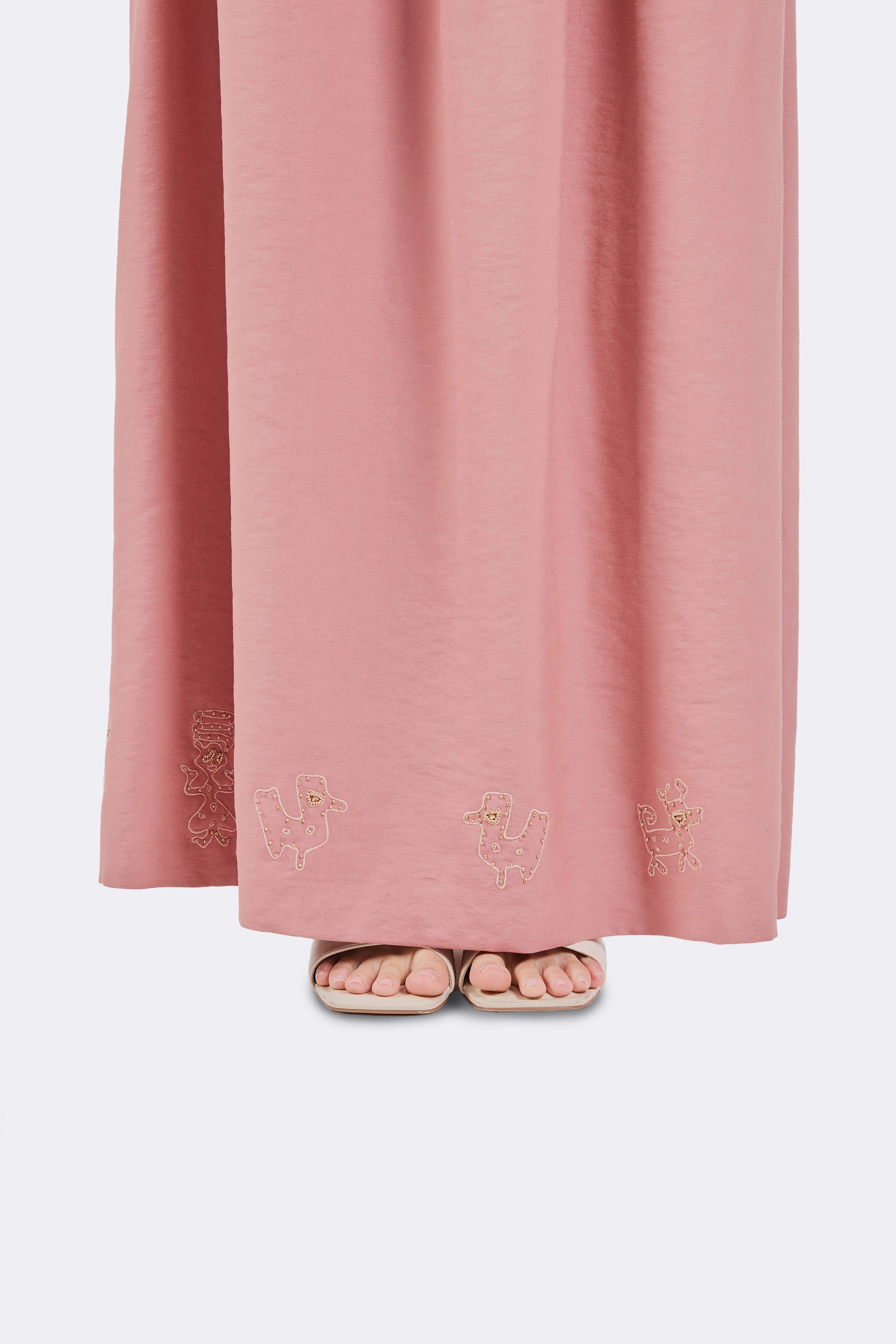 Pink dress with  beaded embroidery.