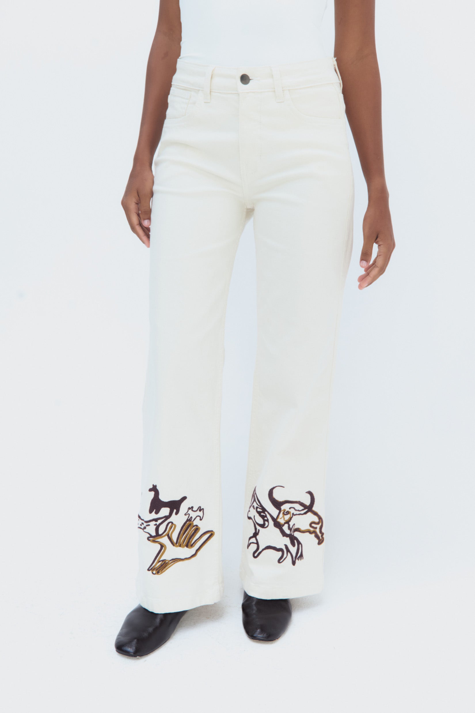 Mammout Jeans by Olga Fisch – flared embroidered cotton denim pants