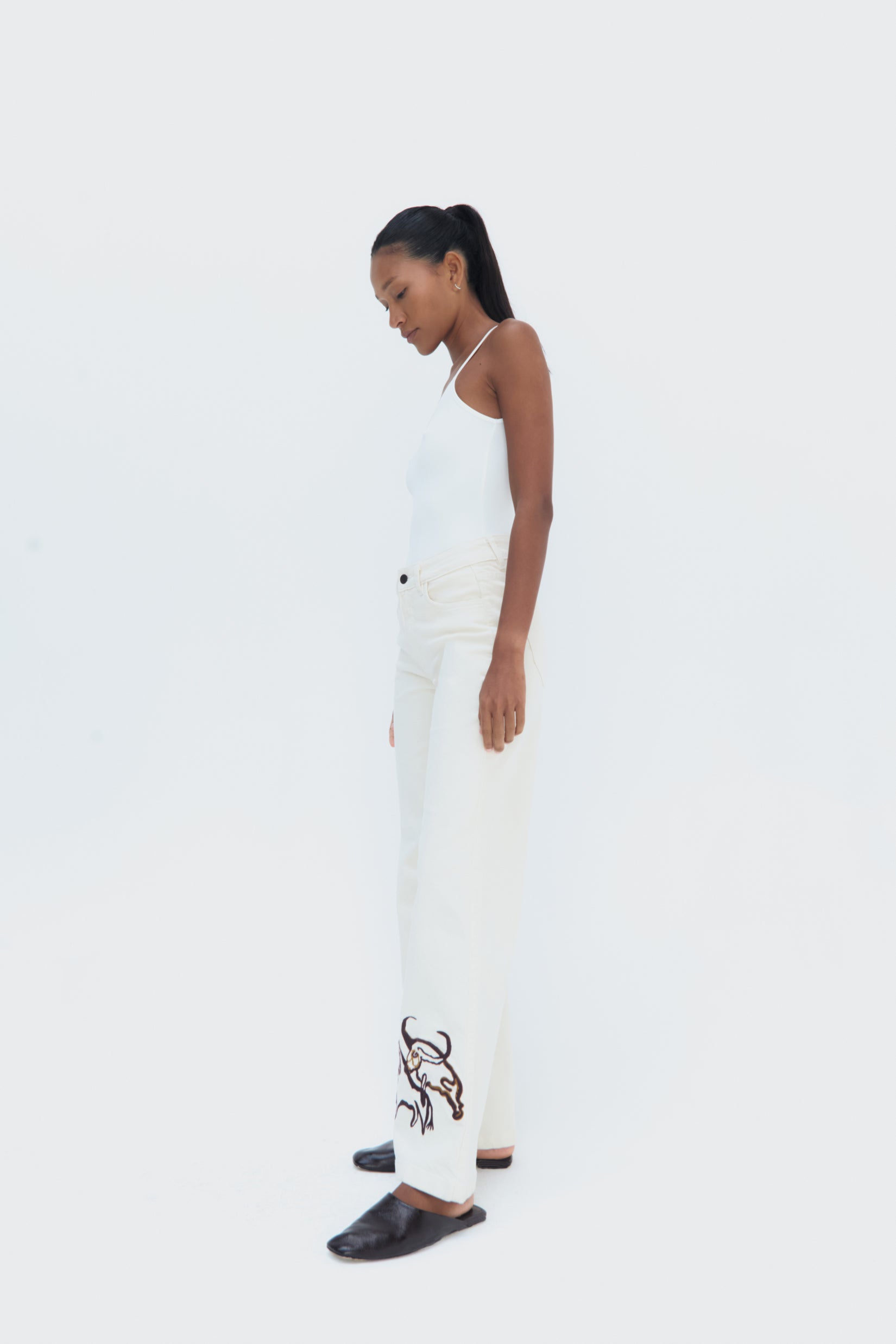 Side View Mammout Jeans by Olga Fisch – flared embroidered cotton denim pants