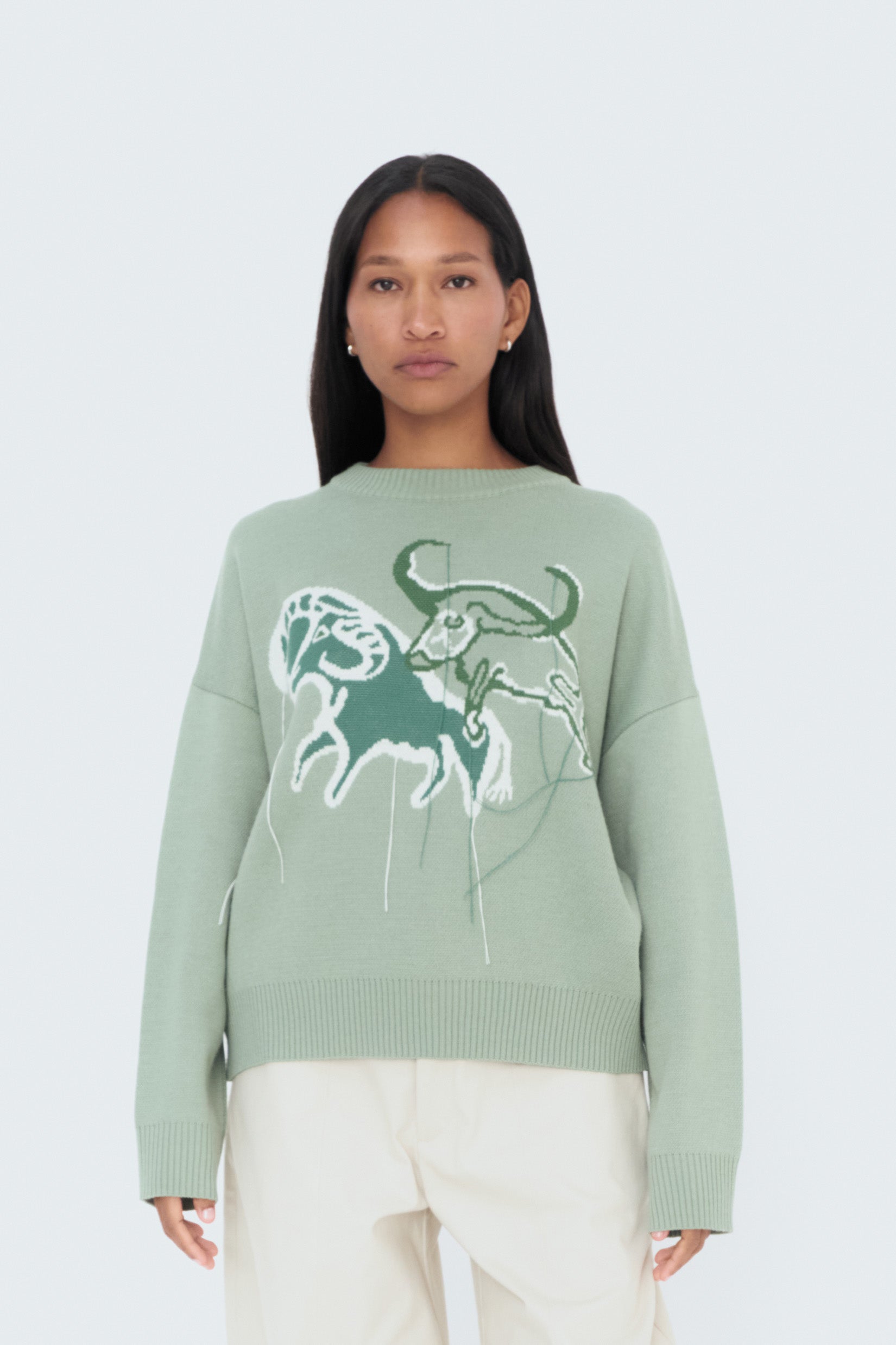 Mamout Sweater by Olga Fisch – oversized cotton-viscose knit with graphic animal motif