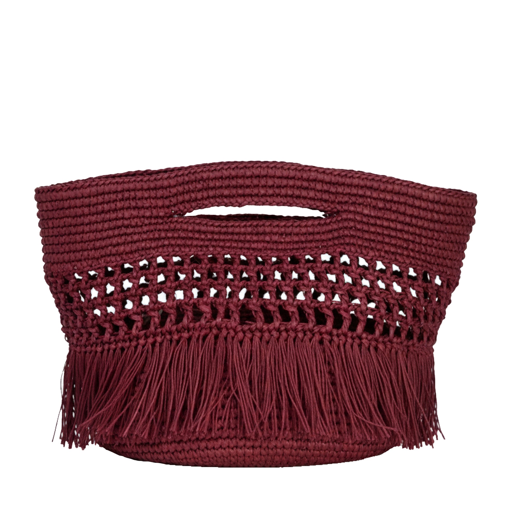 Handwoven Paola toquilla straw clutch in natural fiber with fringe detailing