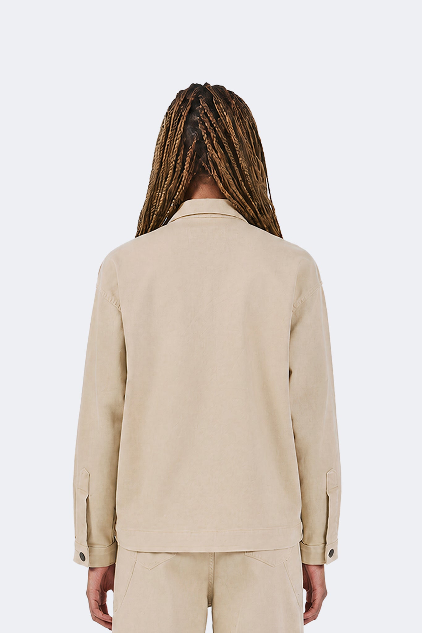 Payla Workman Jacket in Cream back detail view.