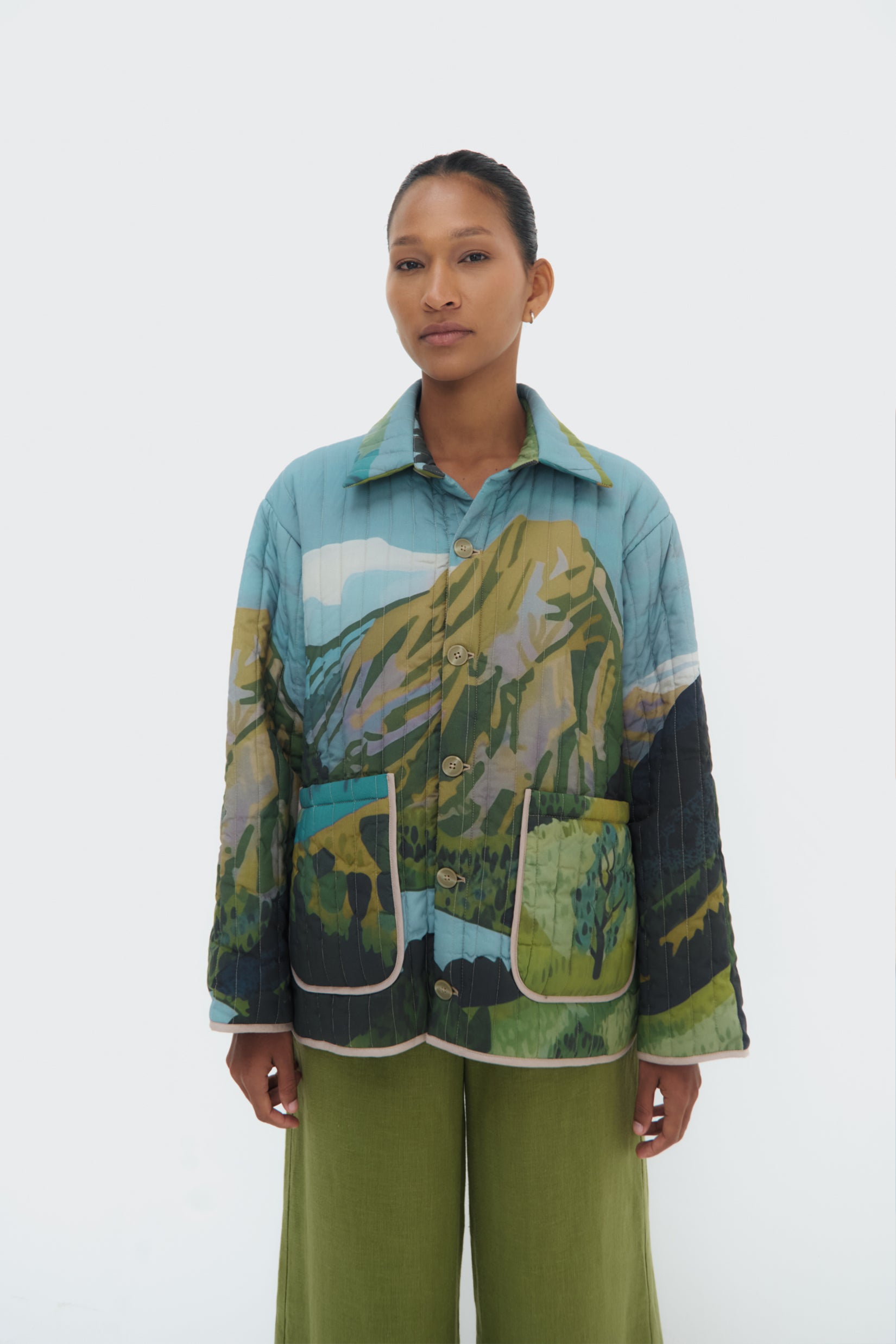Bruma Quilted Jacket by Olga Fisch – unisex cotton jacket with Andean-inspired print